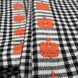 Set 4 Shabby Chic Pumpkin Black White Check Napkins 20" Square Halloween Fall